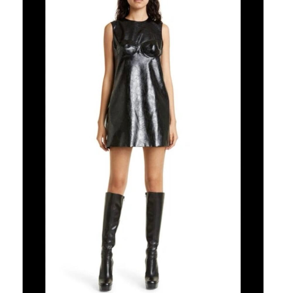 Aknvas Sleeveless Faux Leather Mini Babydoll Dress Pockets Size‎ 6 Retails $650